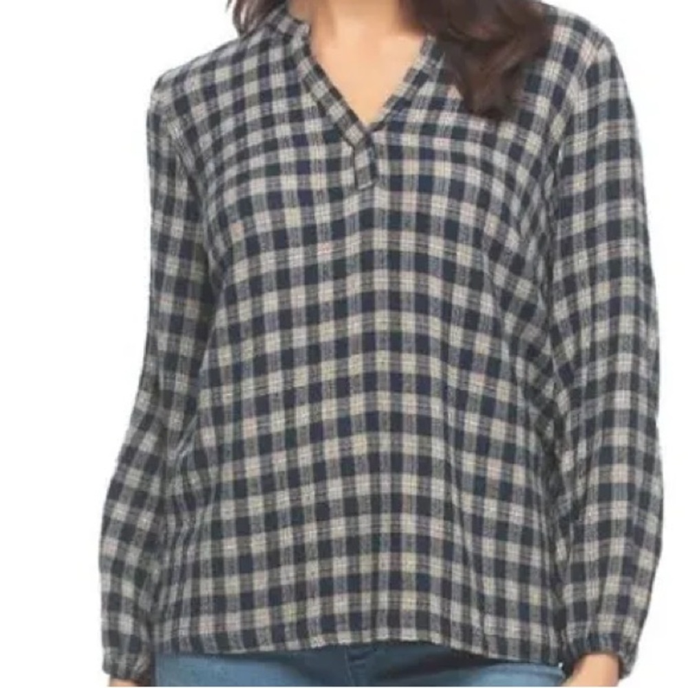 Felina Women's Lurex Plaid Top, Navy, Small & Medium Available - NWT